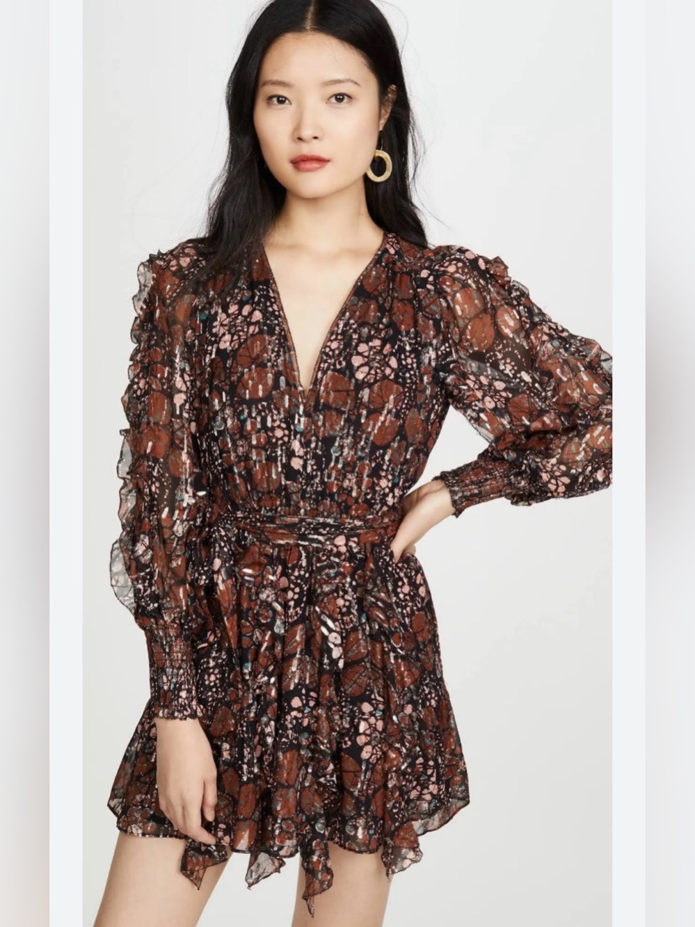 Ulla Johnson Natalia Silk Dress Umber Metallic Size‎ 4 EUC Romantic Feminine